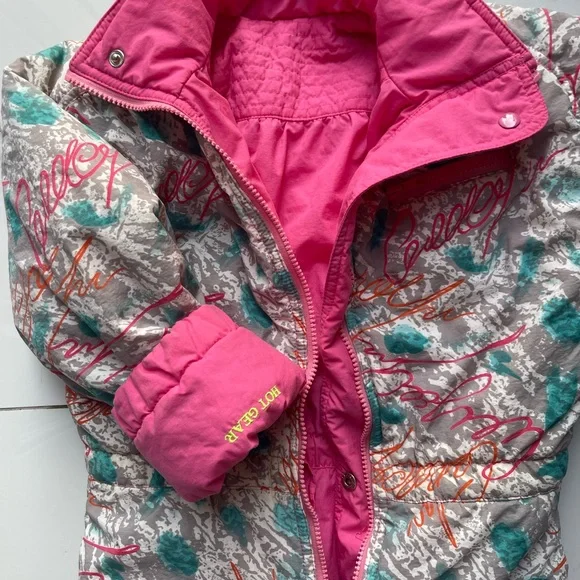 Vintage Hot Gear Kids 90s Snowsuit Vibrant Colorblock Pink Ski Winter One-Piece - Picture 2 of 10